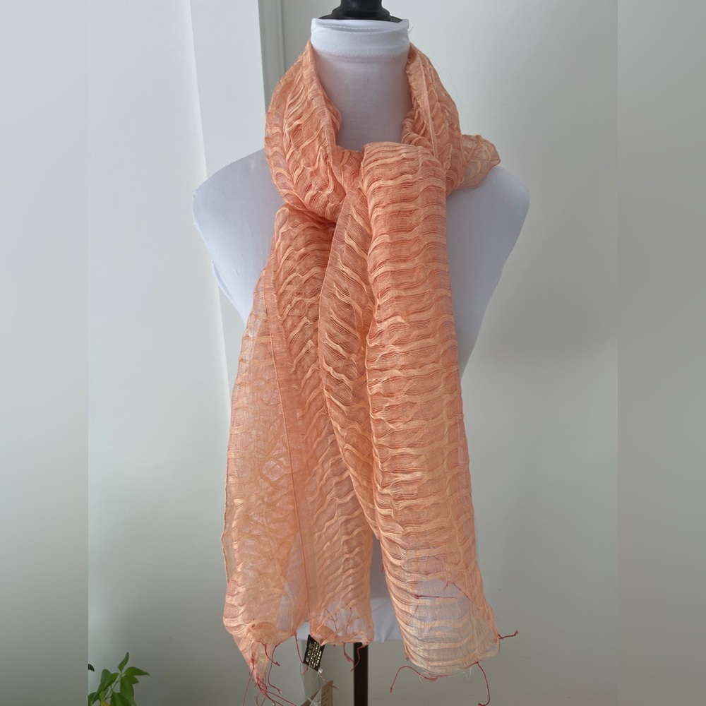 FLEURS Sheer Peach Colour Silk Scarf Lightweight Delicate Event Occasion NWT